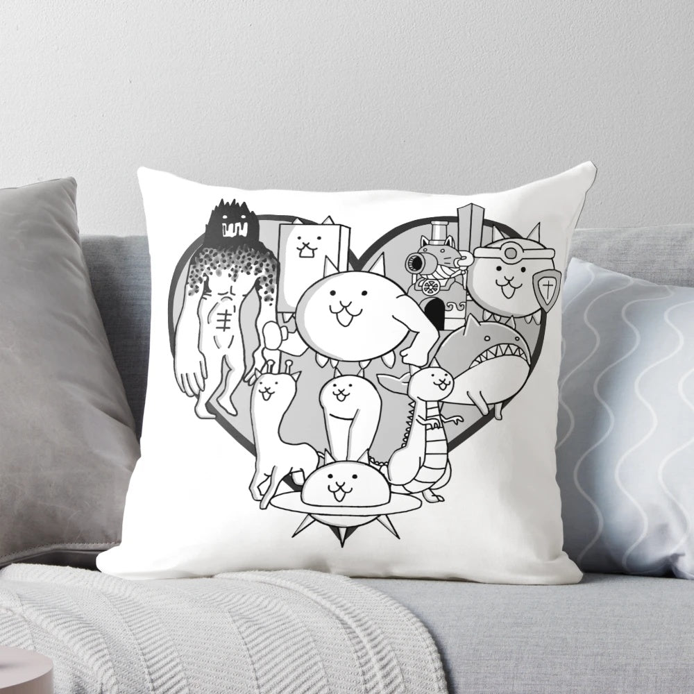 Battle Cats Evolved Cats Mural Decorative Pillow with Cat Art Design
