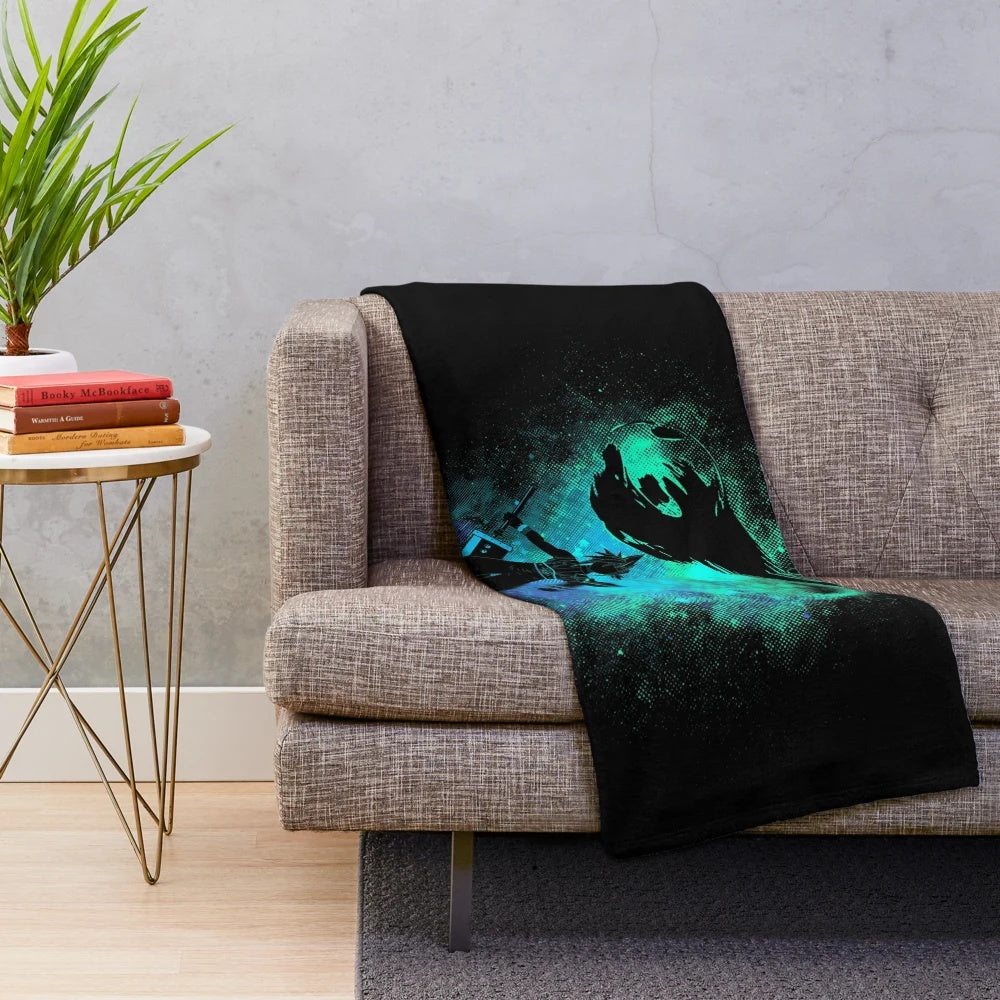 Ex-soldier inspired plush blanket with Final Fantasy 7 character Cloud Strife artwork