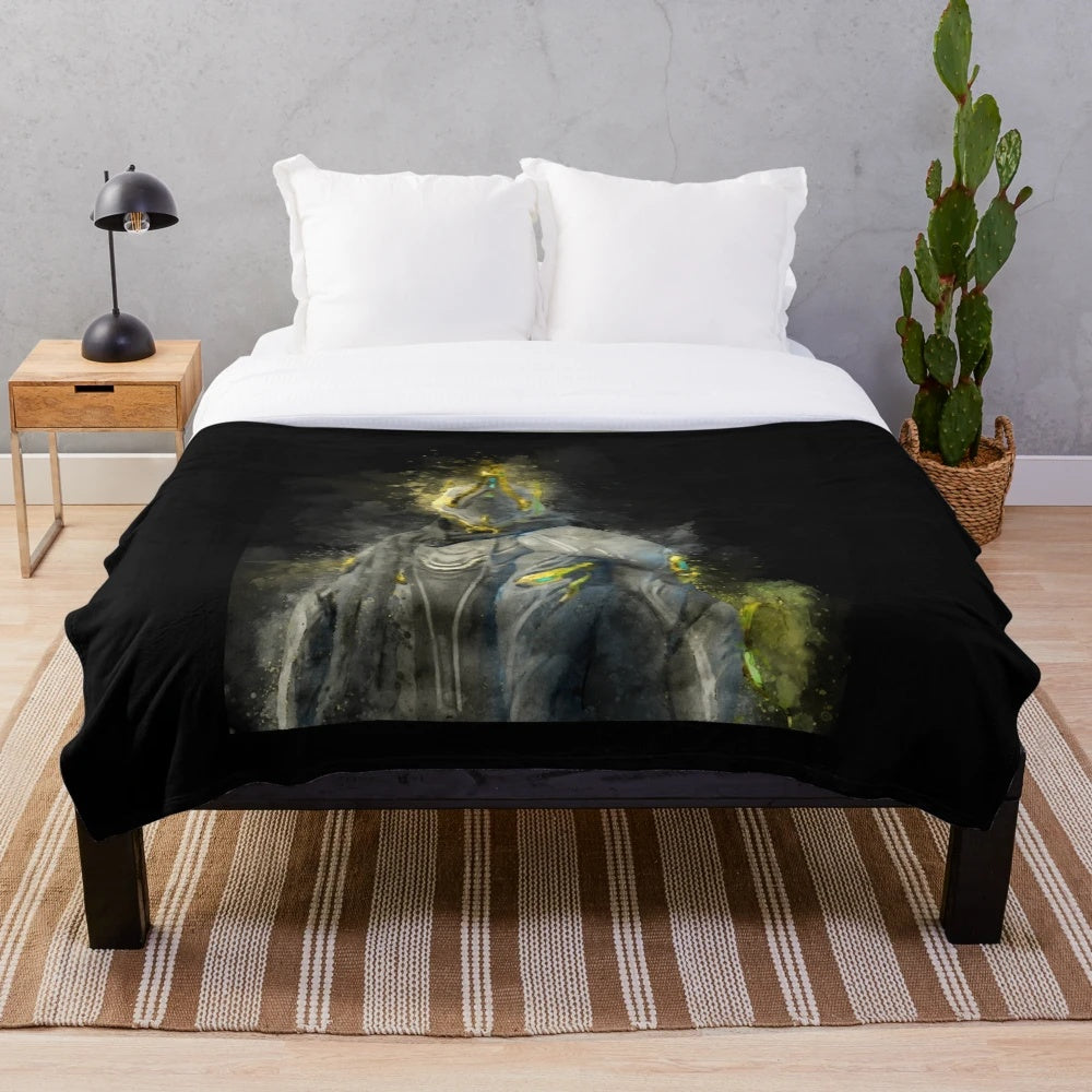 Warframe Excalibur Umbra inspired plush blanket featuring watercolor artwork