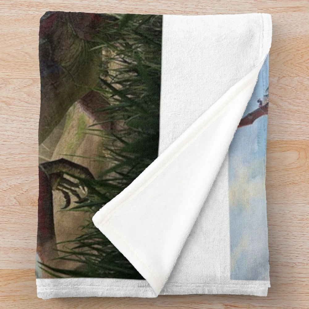 Dinosaur plush blanket with ark, survival, evolution, and fantasy design