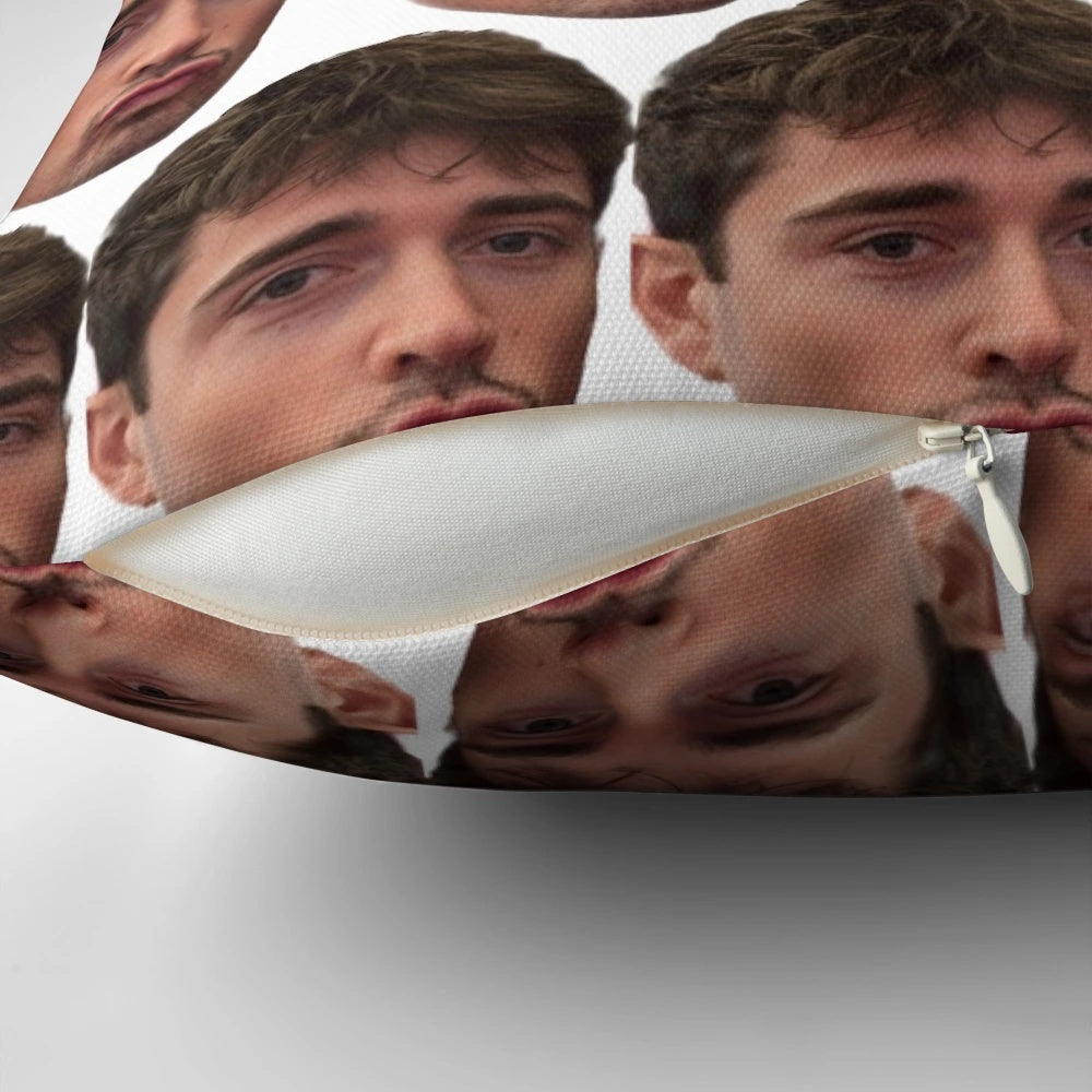 Soft, comfortable pillow featuring a close-up of Formula 1 driver Charles Leclerc's famous "kissy face" expression.