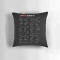 Colorful F1 circuits pillow showcasing the iconic racetracks of Formula One