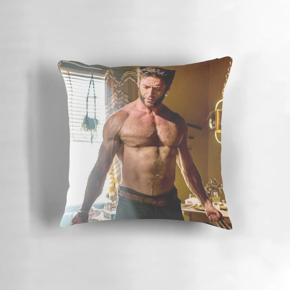 Comfortable and stylish pillow featuring the iconic image of actor Hugh Jackman