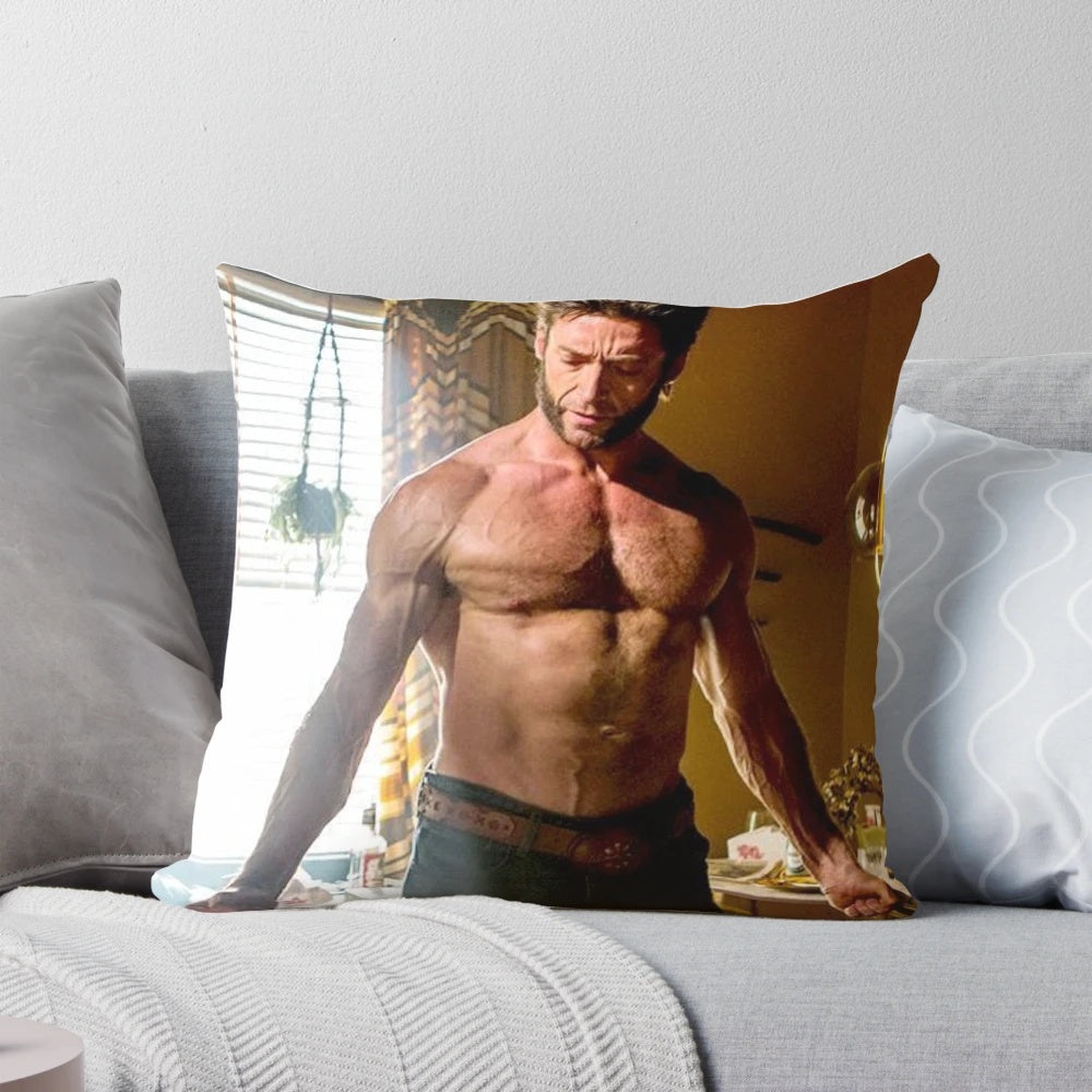 Comfortable and stylish pillow featuring the iconic image of actor Hugh Jackman