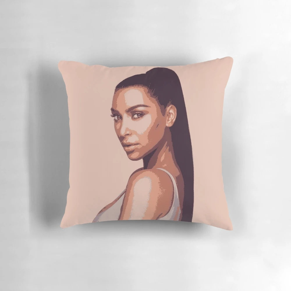 Plush Pillow featuring Kim Kardashian's Iconic Look and Branding