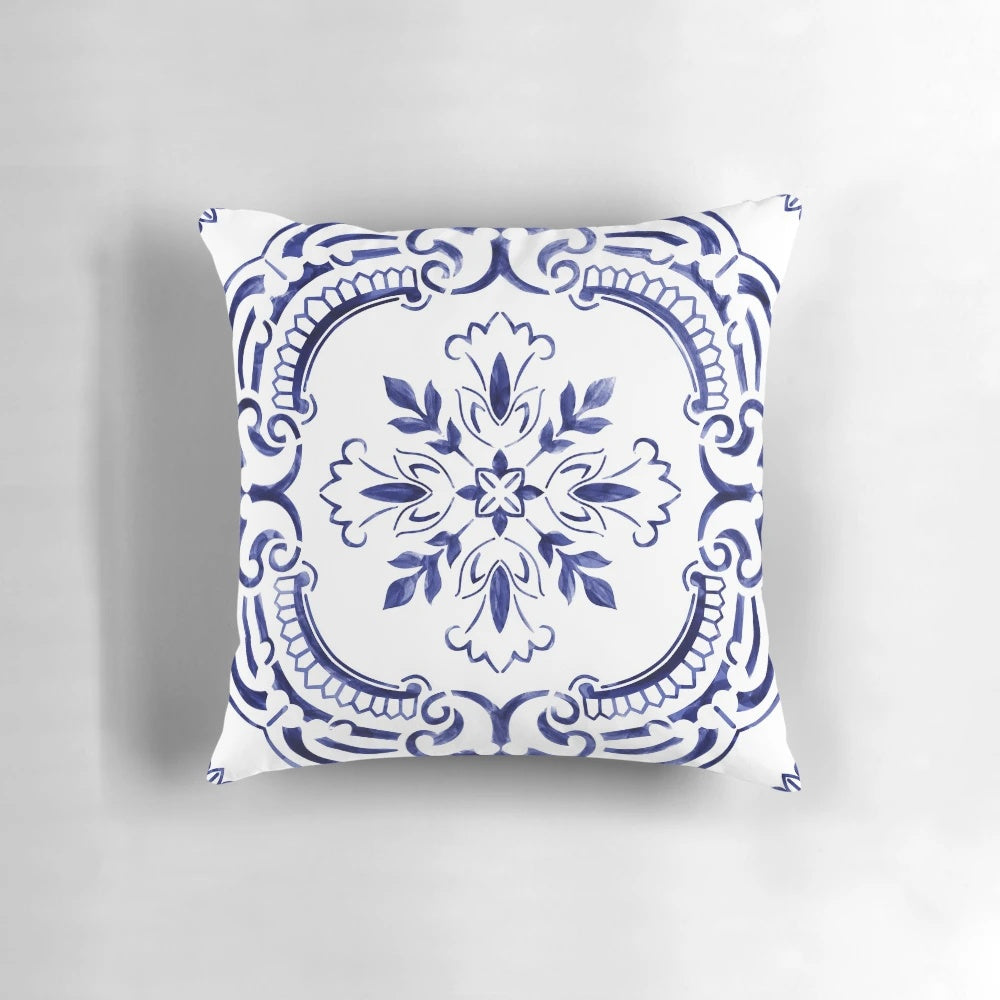 Decorative pillow featuring a vibrant Portuguese tile design, perfect for adding a touch of Portugal to your home.