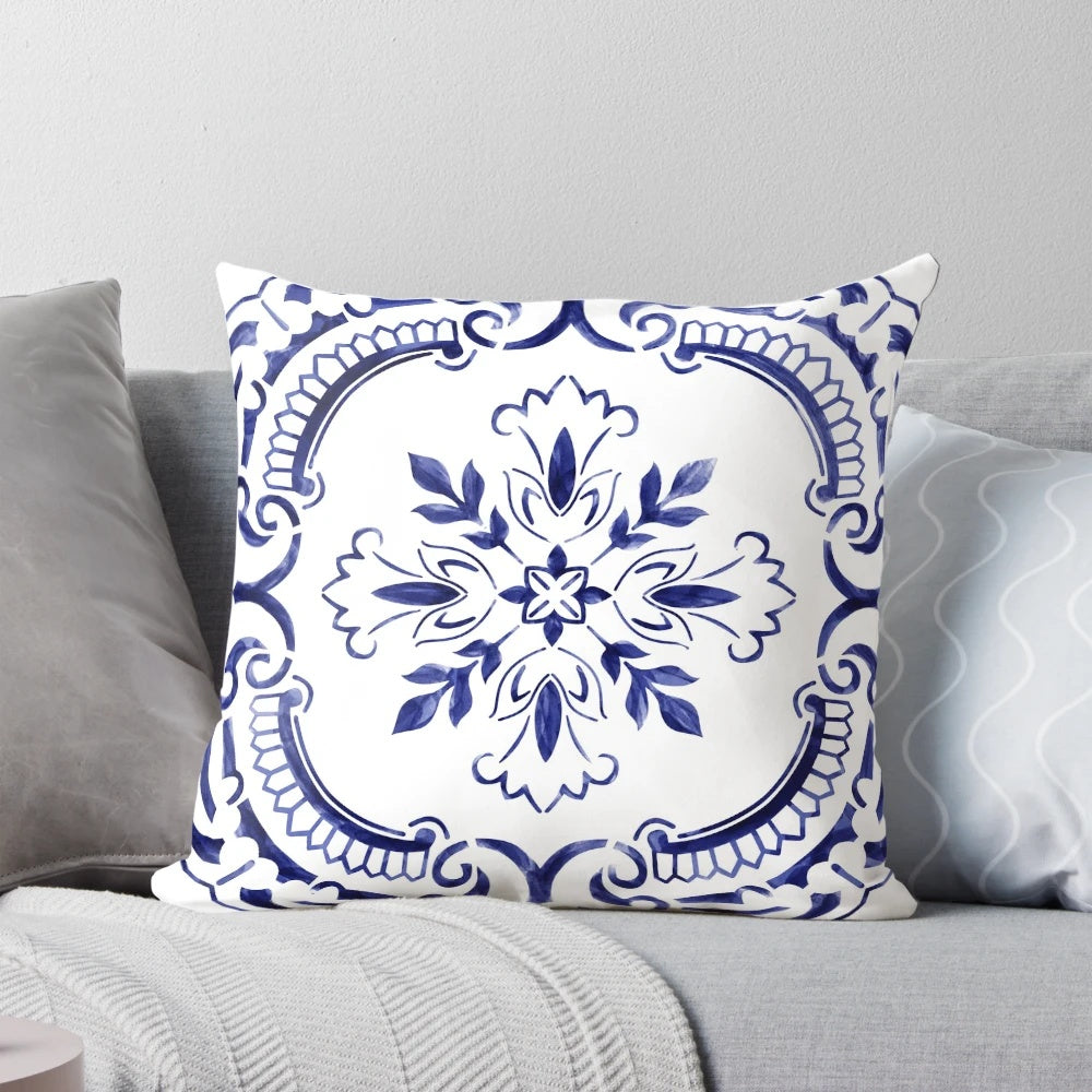 Decorative pillow featuring a vibrant Portuguese tile design, perfect for adding a touch of Portugal to your home.