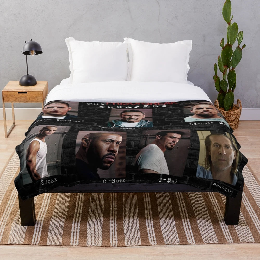 Prison Break Inspired Plush Blanket with Character Imagery