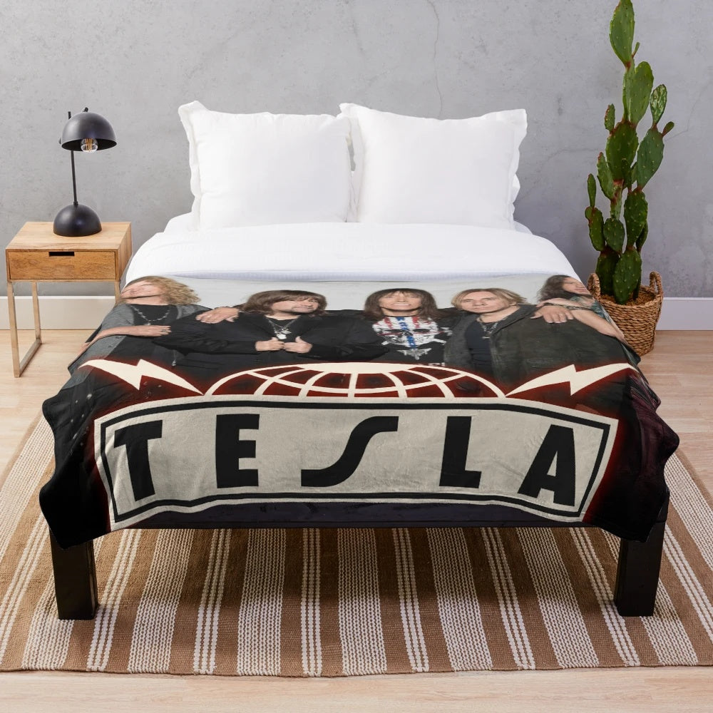 Tesla rock band personel plush blanket