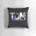 Soft pillow featuring a Tom Grennan t-shirt design and sticker, perfect for music fans.