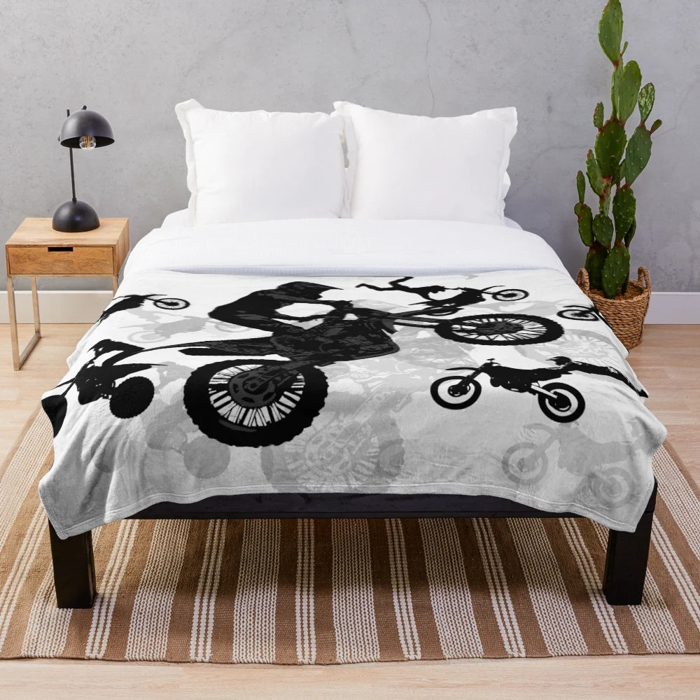 Motocross plush blanket featuring dirt bike riders in action