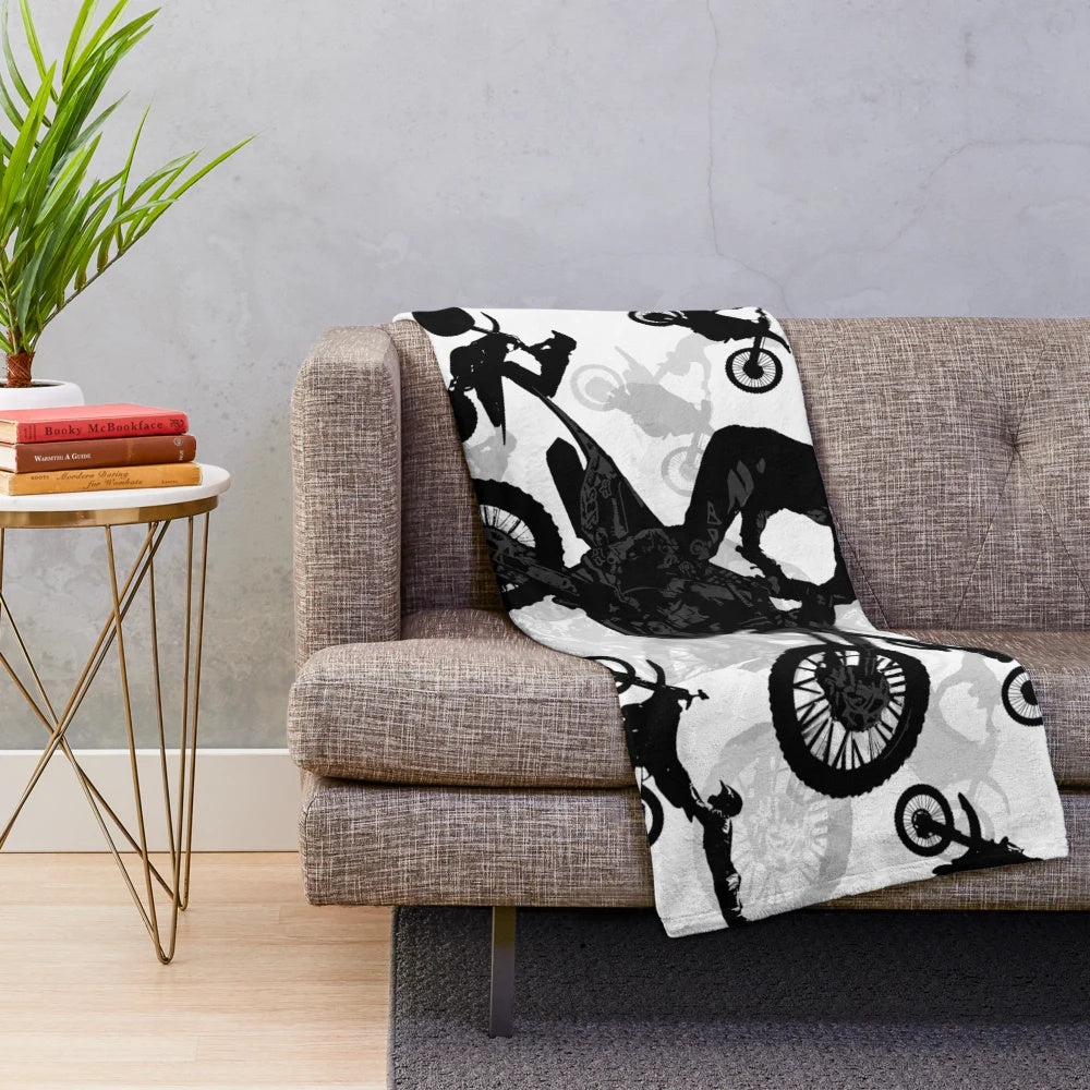 Motocross plush blanket featuring dirt bike riders in action