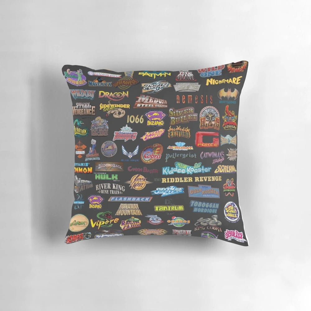 Soft, plush pillow featuring a vibrant roller coaster design