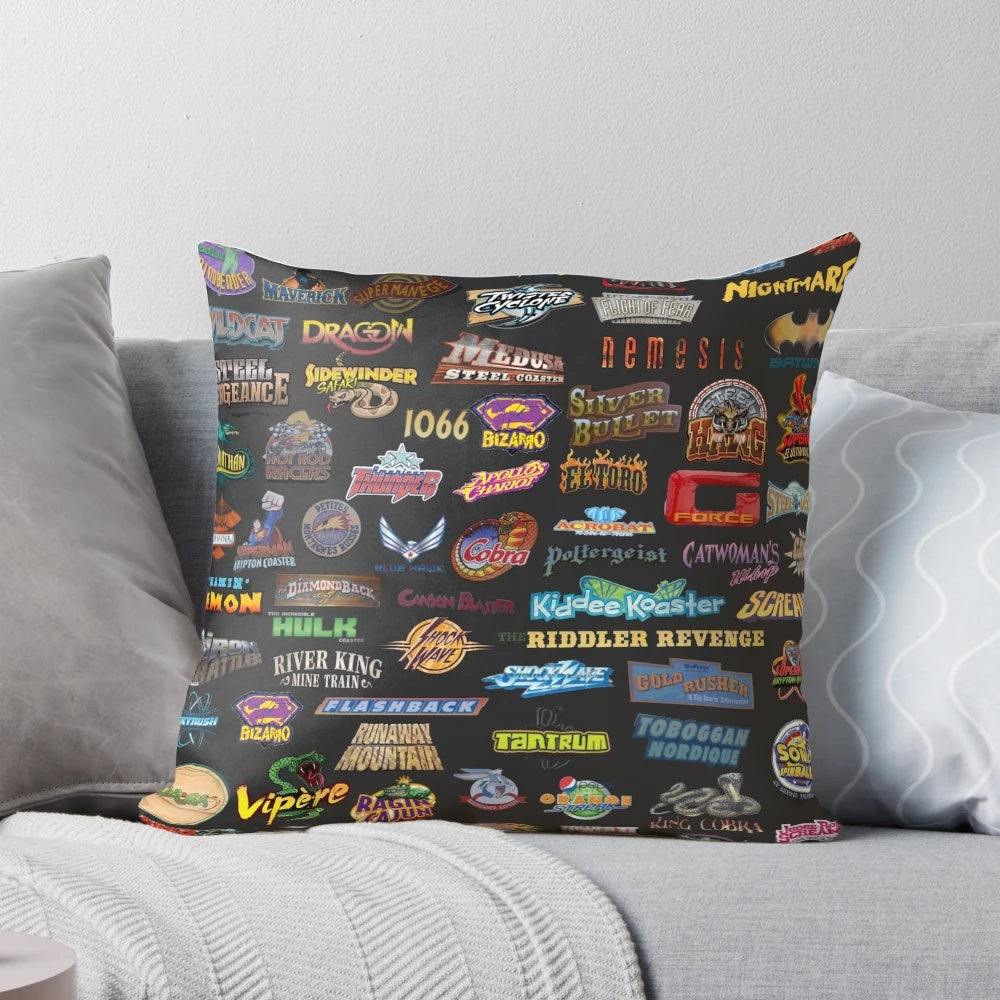 Soft, plush pillow featuring a vibrant roller coaster design