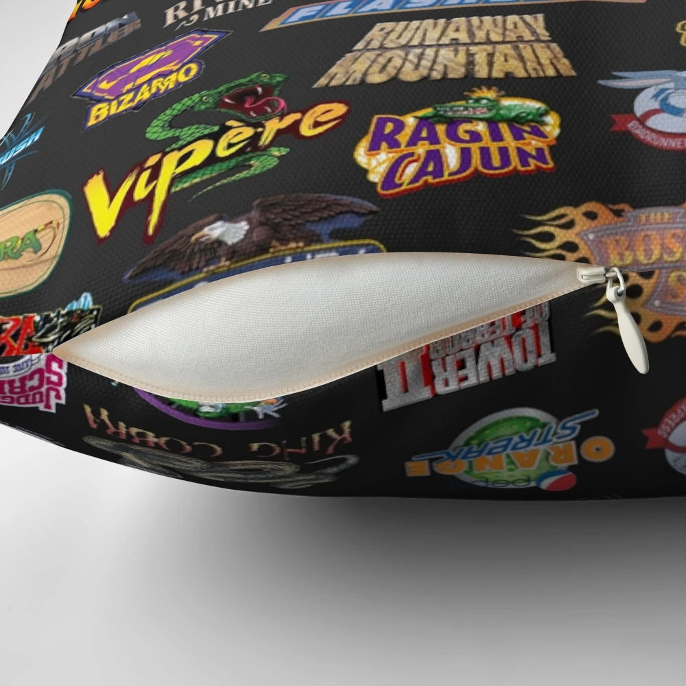 Soft, plush pillow featuring a vibrant roller coaster design
