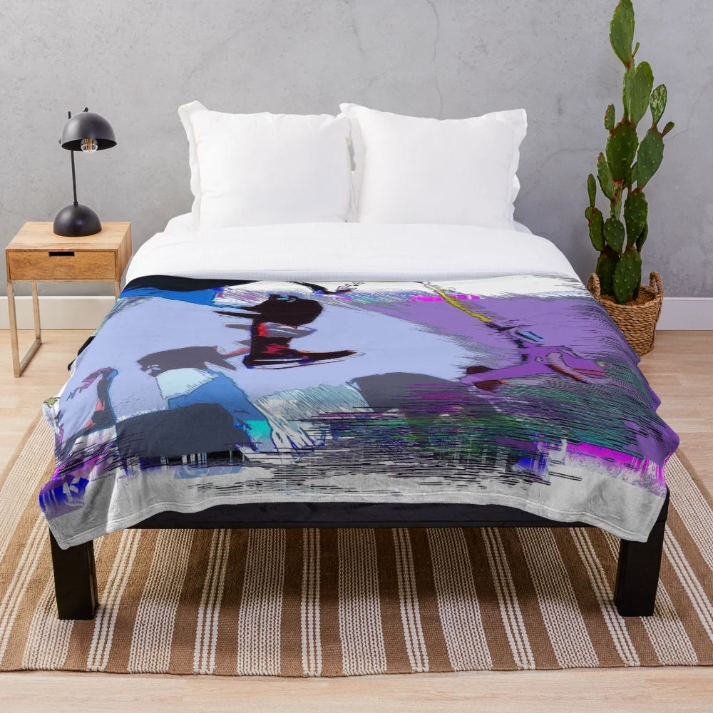 Plush blanket featuring a scooter rider performing tricks
