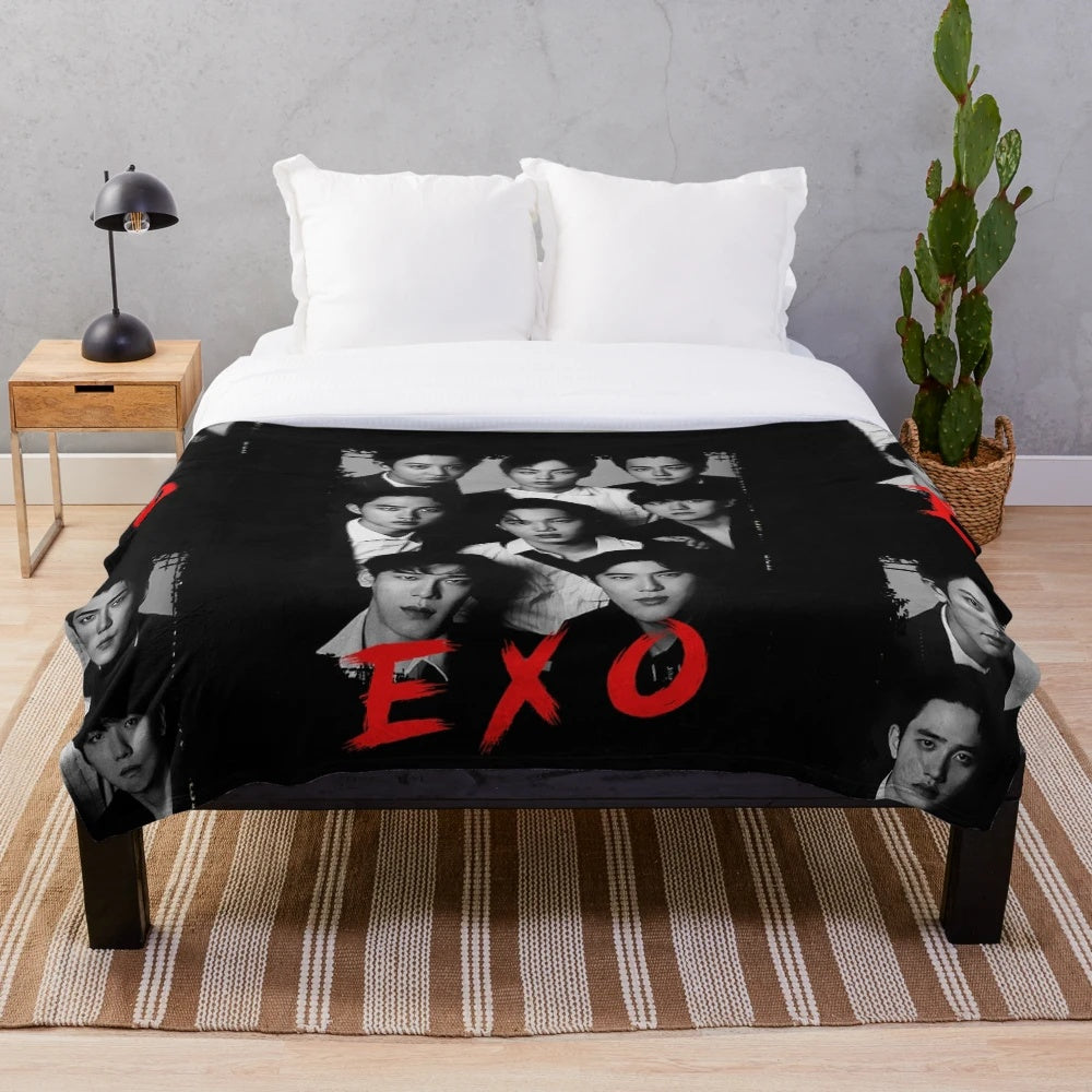 EXO kpop group members plush blanket with black and white RGB color design