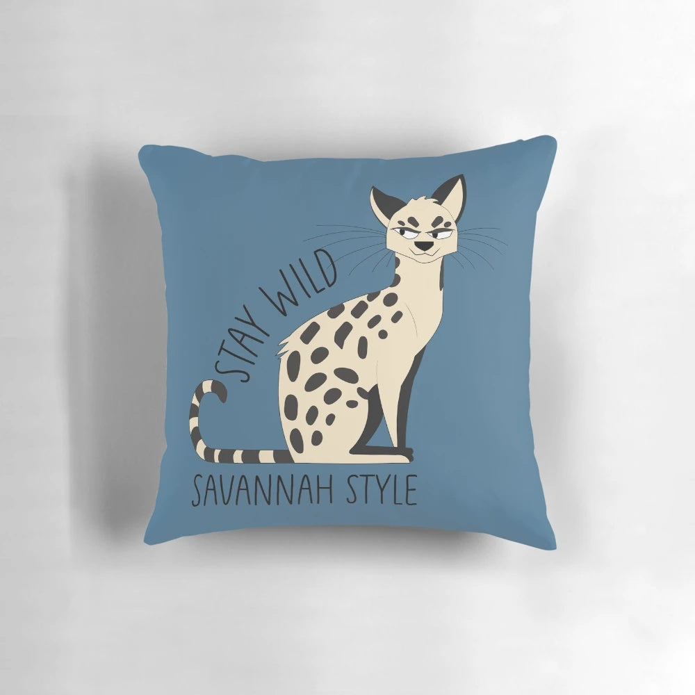 Illustration of an exotic gray savannah cat in a bold, wild style design