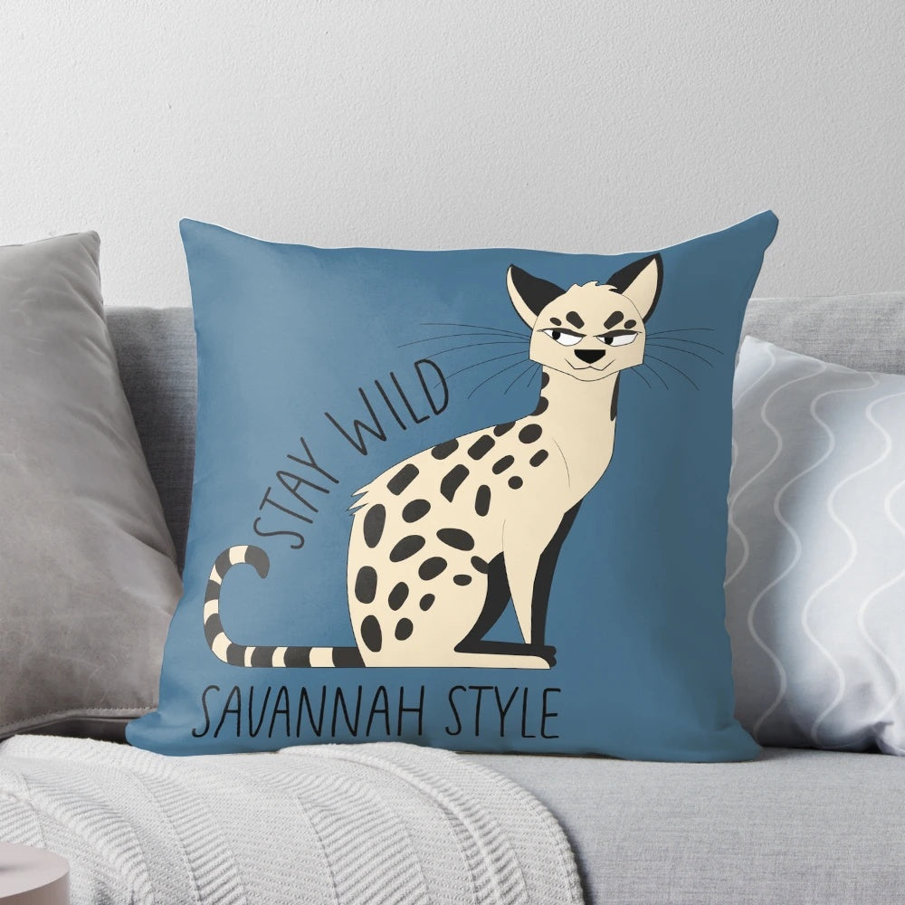 Illustration of an exotic gray savannah cat in a bold, wild style design