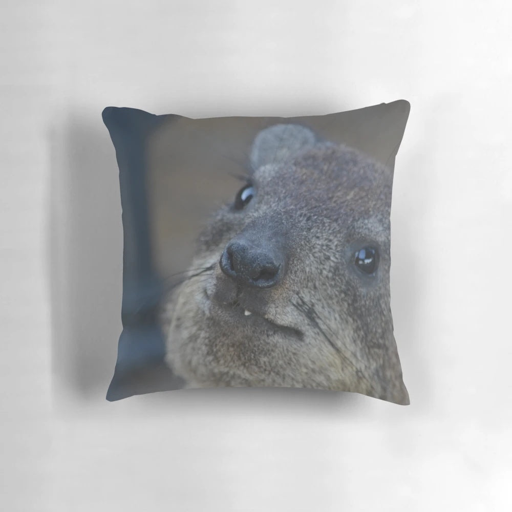 Plush rock hyrax or dassie pillow with detailed facial features