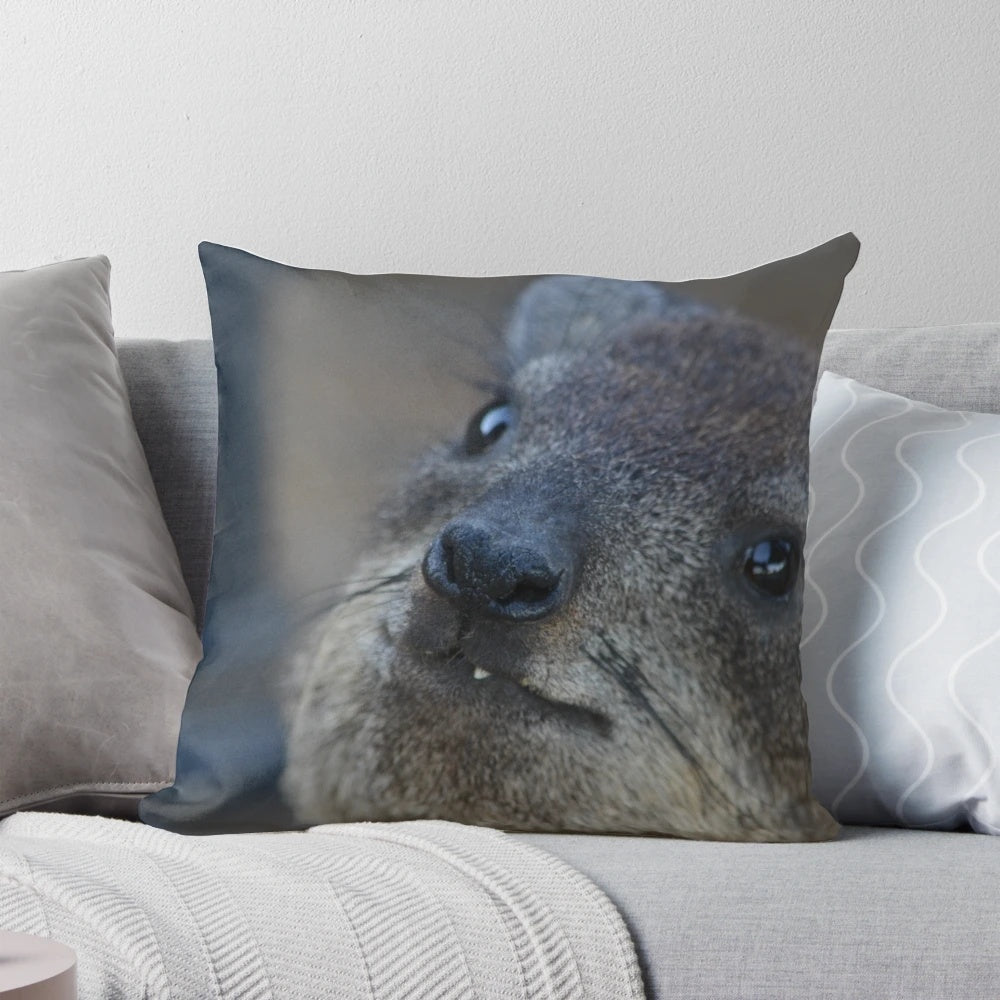 Plush rock hyrax or dassie pillow with detailed facial features