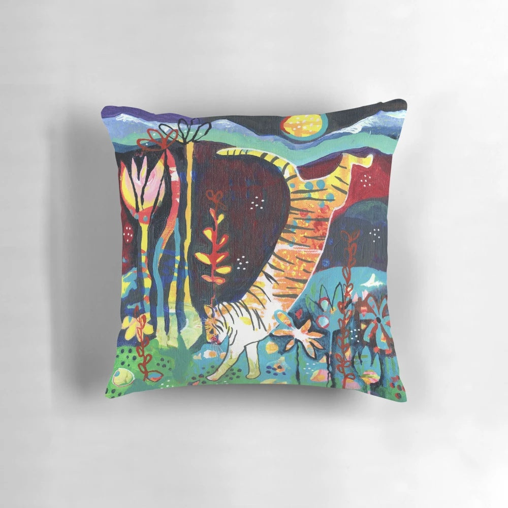 Decorative throw pillow featuring a lifelike tiger in a forest setting