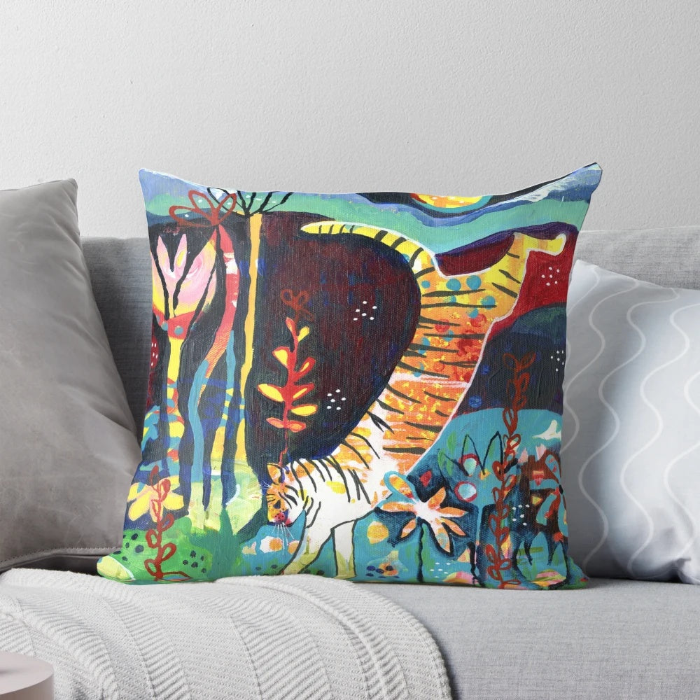 Decorative throw pillow featuring a lifelike tiger in a forest setting