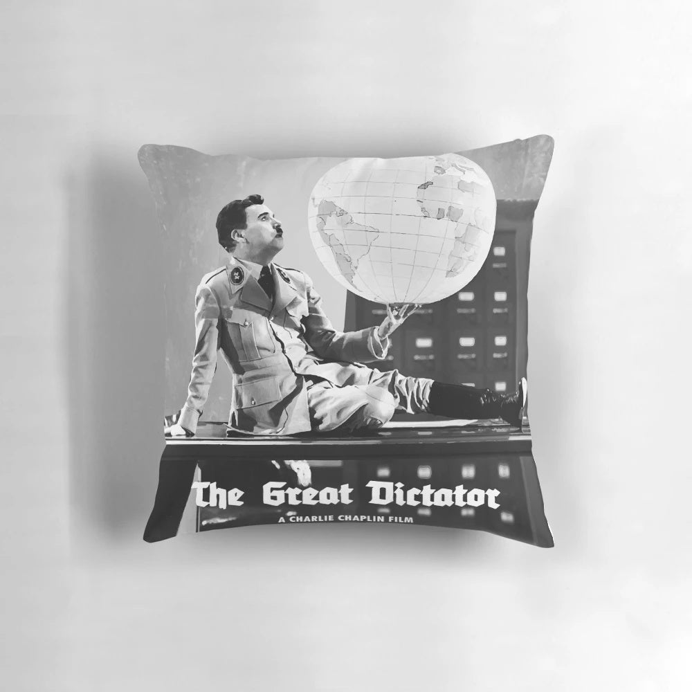 Minimalist pillow featuring the iconic image from the classic film 'The Great Dictator