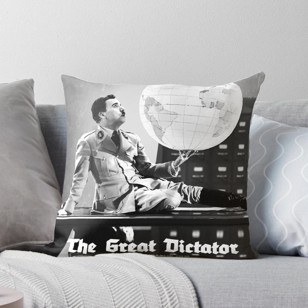 Minimalist pillow featuring the iconic image from the classic film 'The Great Dictator