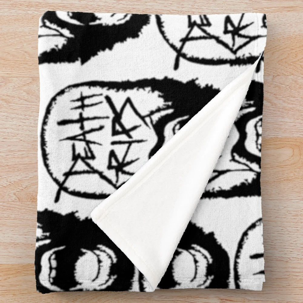 Death Grips inspired plush blanket featuring the experimental music group's logo and imagery