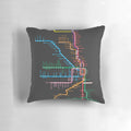 A decorative pillow featuring a detailed map of the Chicago Transit Authority (CTA) train and subway system.