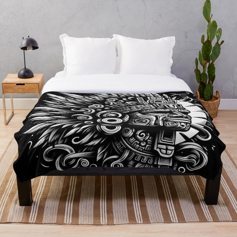 Mayan gods plush blanket featuring ancient Mesoamerican deities