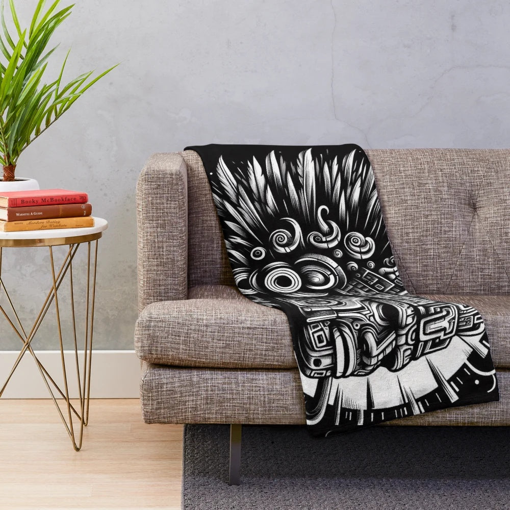 Mayan gods plush blanket featuring ancient Mesoamerican deities