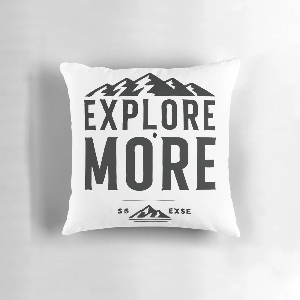 Thirst for adventure and mountains pillow with nature and explorer imagery