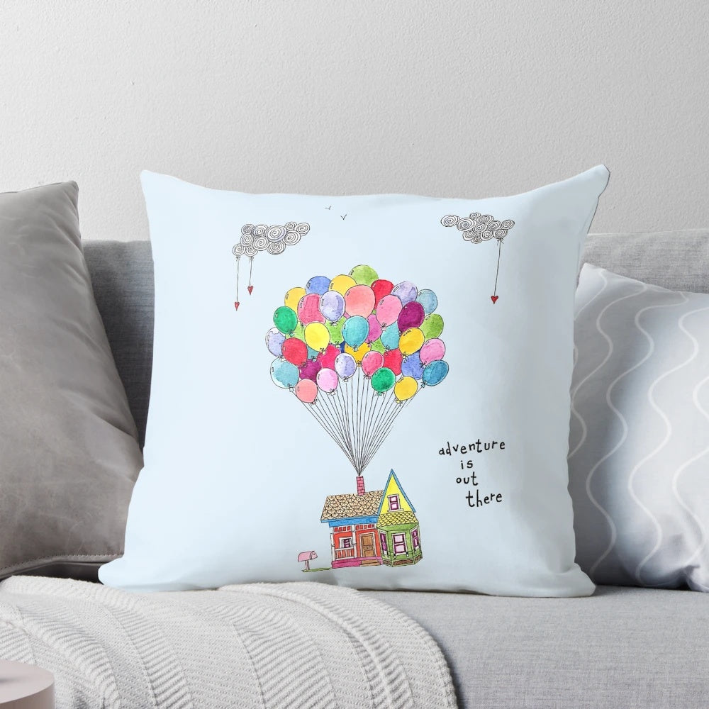 "Up" inspired travel pillow with a house and balloons design