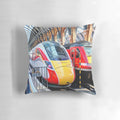 Decorative pillow featuring the iconic architecture of King's Cross Station in London