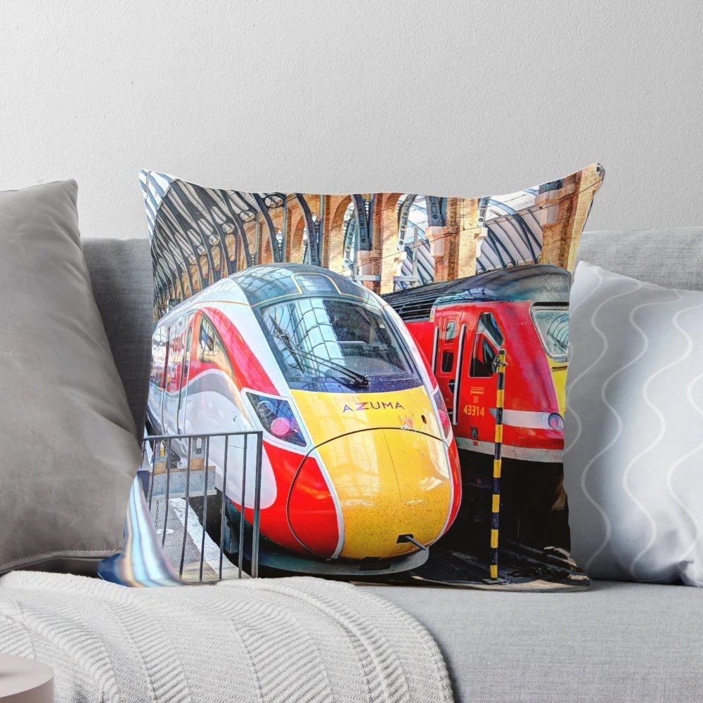 Decorative pillow featuring the iconic architecture of King's Cross Station in London