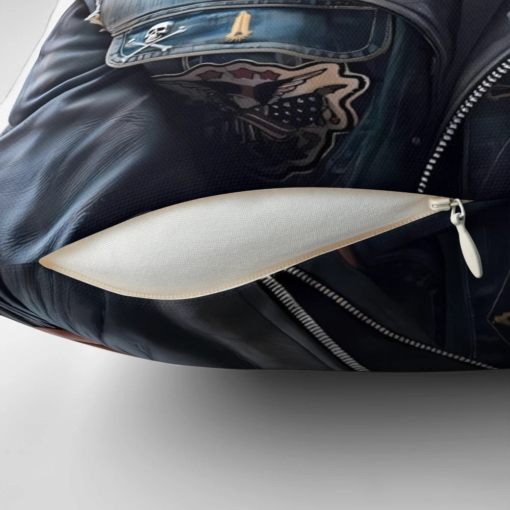 The Bikeriders Pillow featuring artistic, literary-inspired motorcycle-themed design