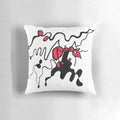 An artistic pillow featuring a detailed illustration of an ant on a dynamic journey.