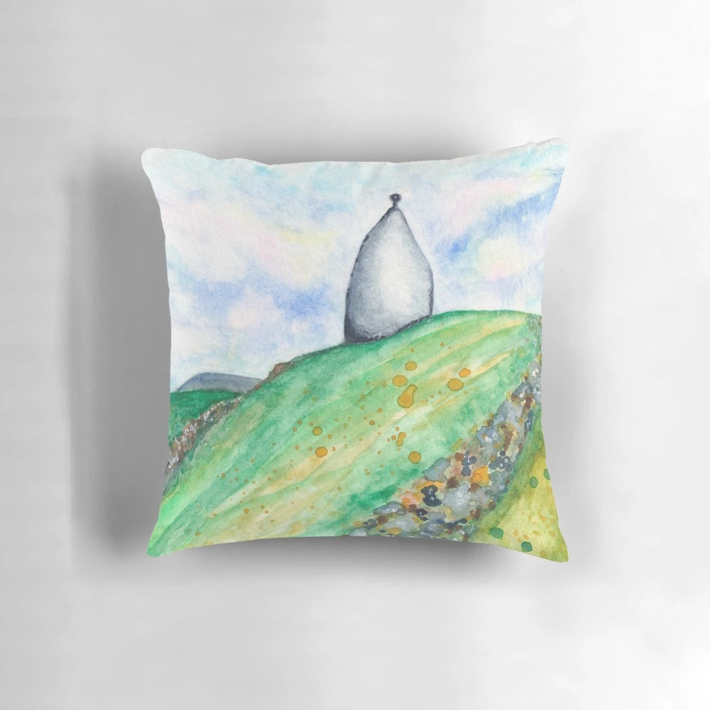 A watercolor painting depicting the iconic White Nancy hill structure nestled in the picturesque Kerridge landscape.