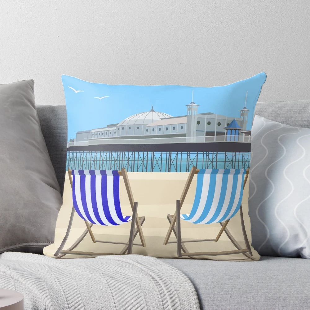 Picturesque view of the iconic Brighton Pier and beach in East Sussex, England