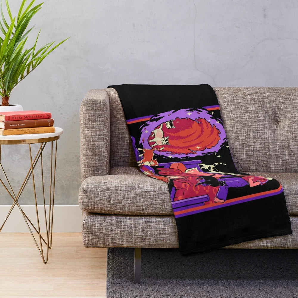 Cat Dimension Plush Blanket with a sci-fi, retro, and nostalgic design