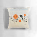 Throw pillow featuring a reimagined design of planets and moons in a cosmic landscape