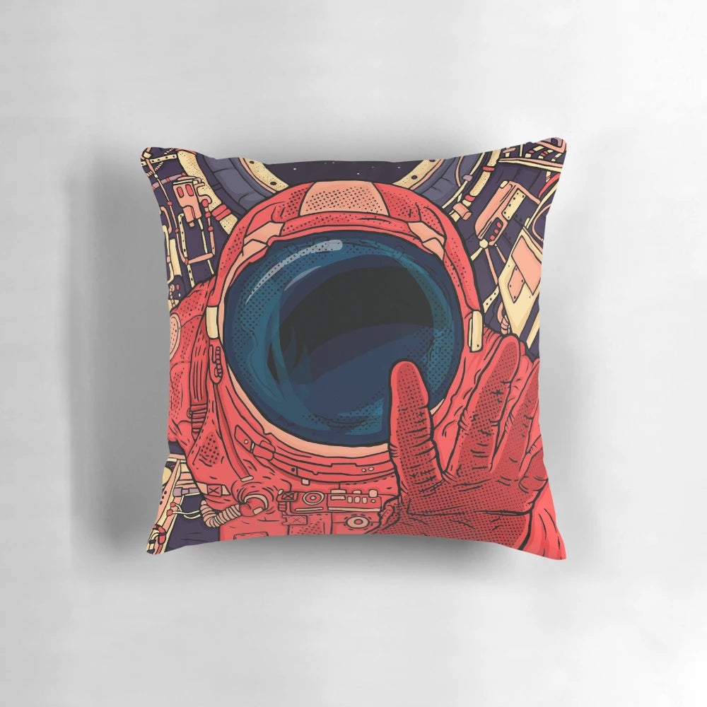 Intergalactic Pillow featuring a digital artwork design of an astronaut in space