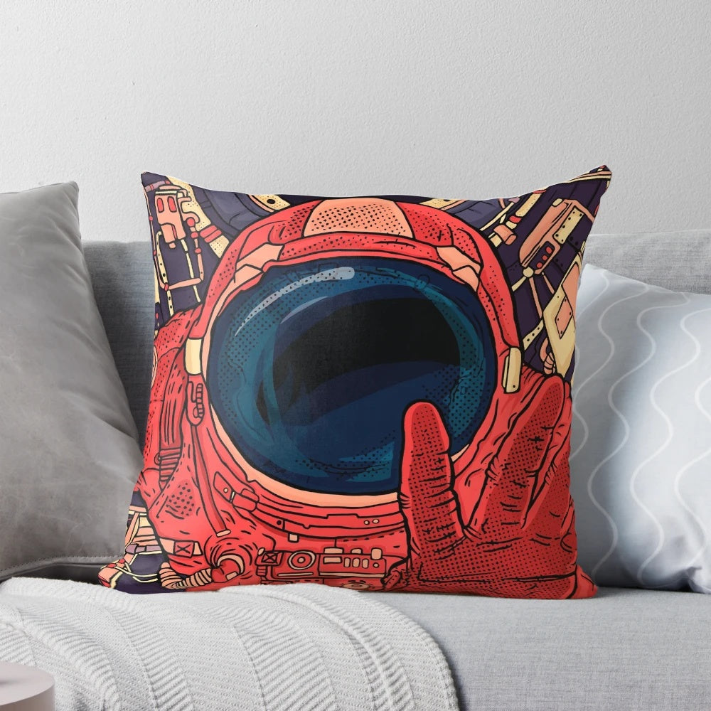 Intergalactic Pillow featuring a digital artwork design of an astronaut in space
