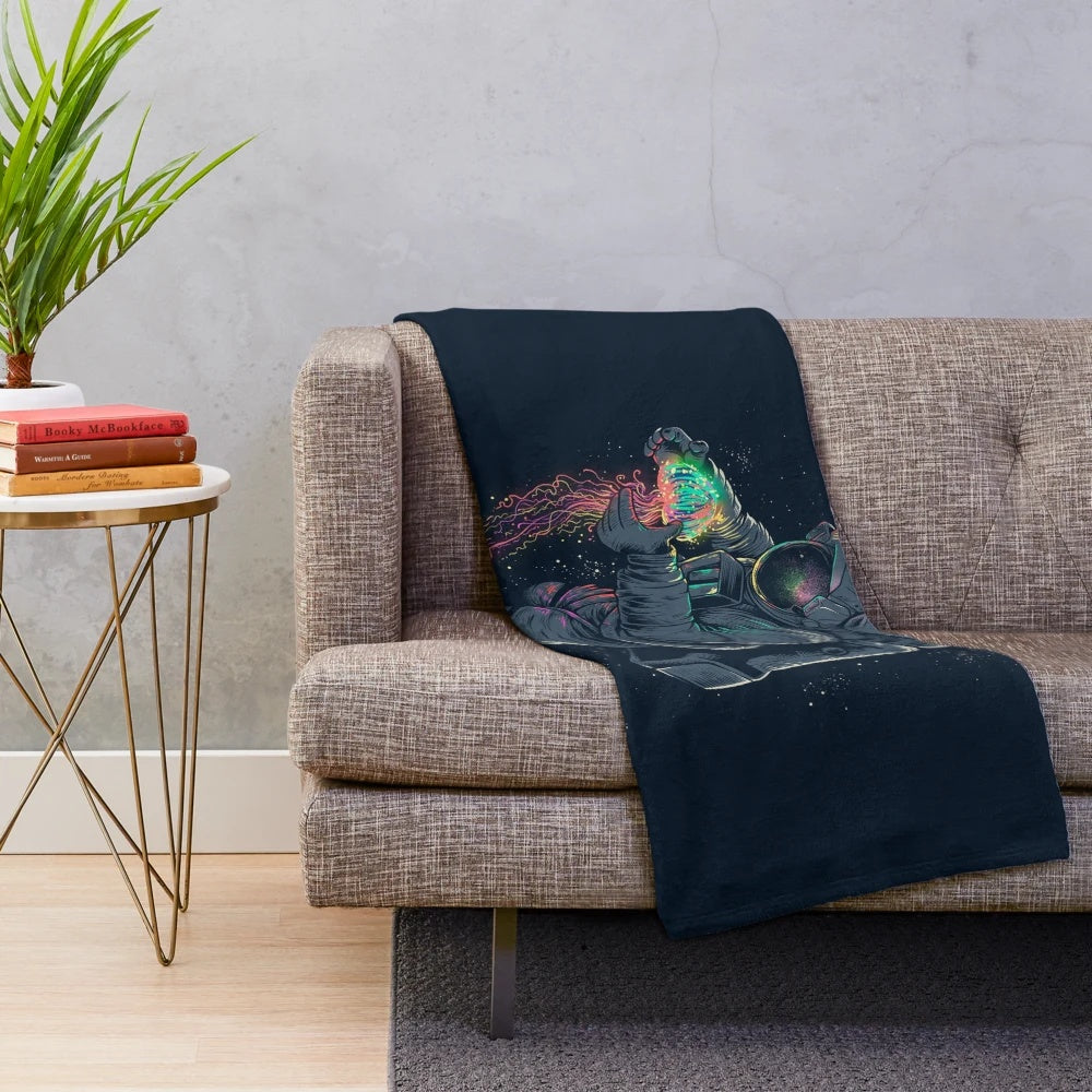 Jellyspace Plush Blanket featuring neon jellyfish and cosmic designs