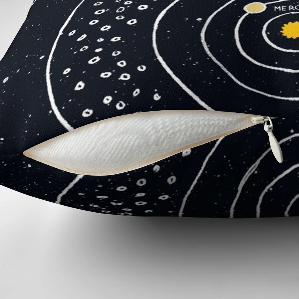 Vibrant solar system diagram printed on a plush pillow