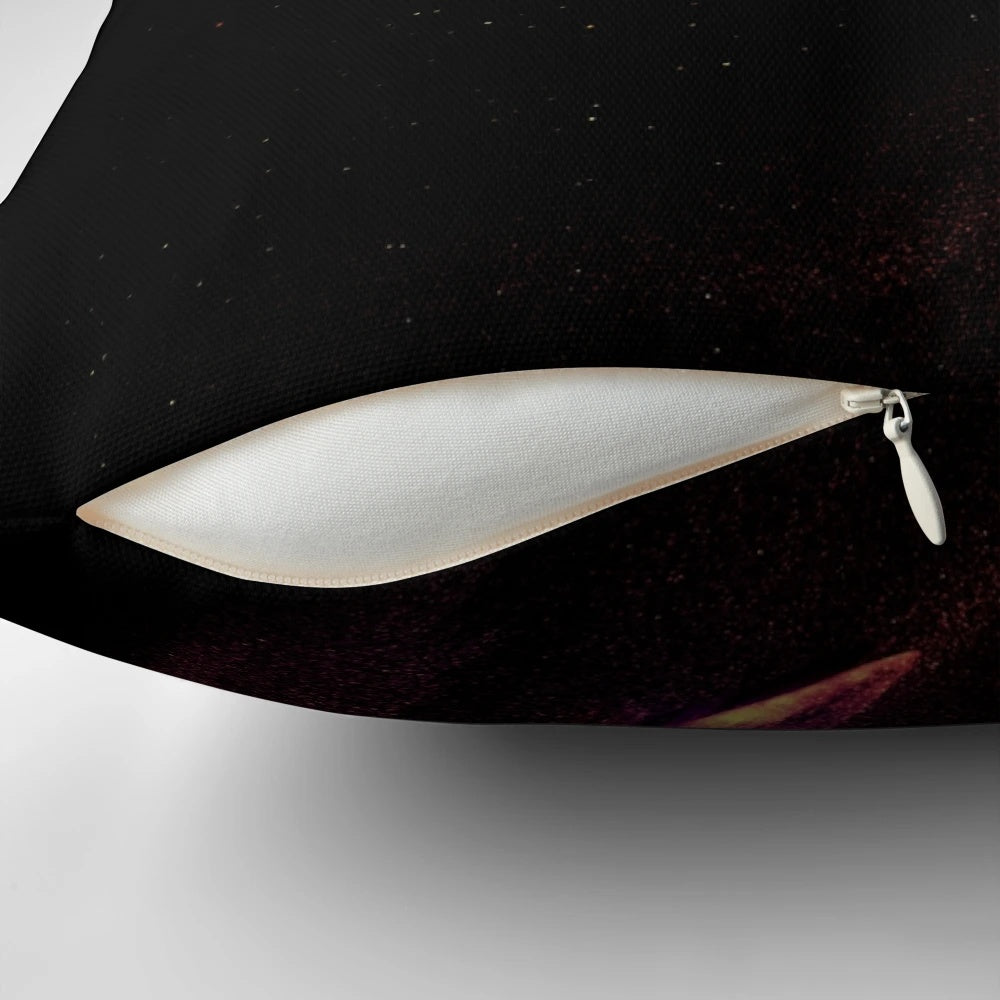 Space surfing pillow with a colorful cosmic design featuring stars, galaxies, and waves
