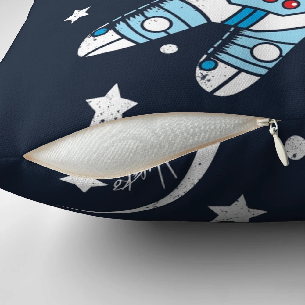 Cozy space-themed pillow featuring an astronaut floating in the cosmos