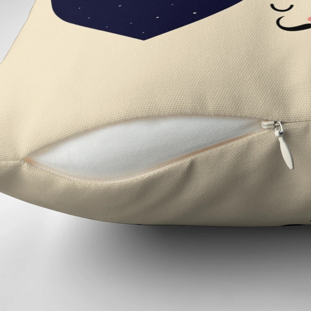 A colorful pillow featuring a magical landscape with mountains, galaxies, and stars